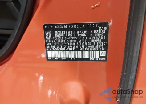 2020 Honda Fit Ex из США, поврежденный, VIN 3HGGK5H88LM729821